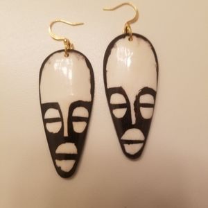 African bone face earrings